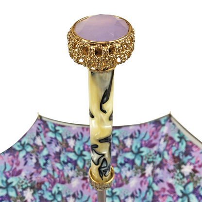 Grey Luxury Umbrella – Handmade Italy Satin Fabric Rain Gear with 24K Gold Handle