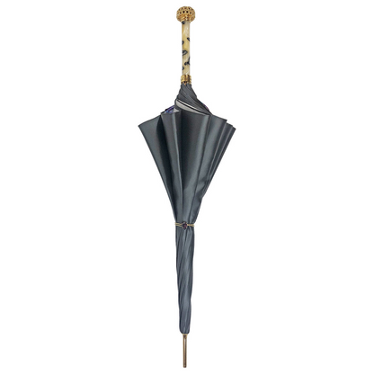 Grey Luxury Umbrella – Handmade Italy Satin Fabric Rain Gear with 24K Gold Handle
