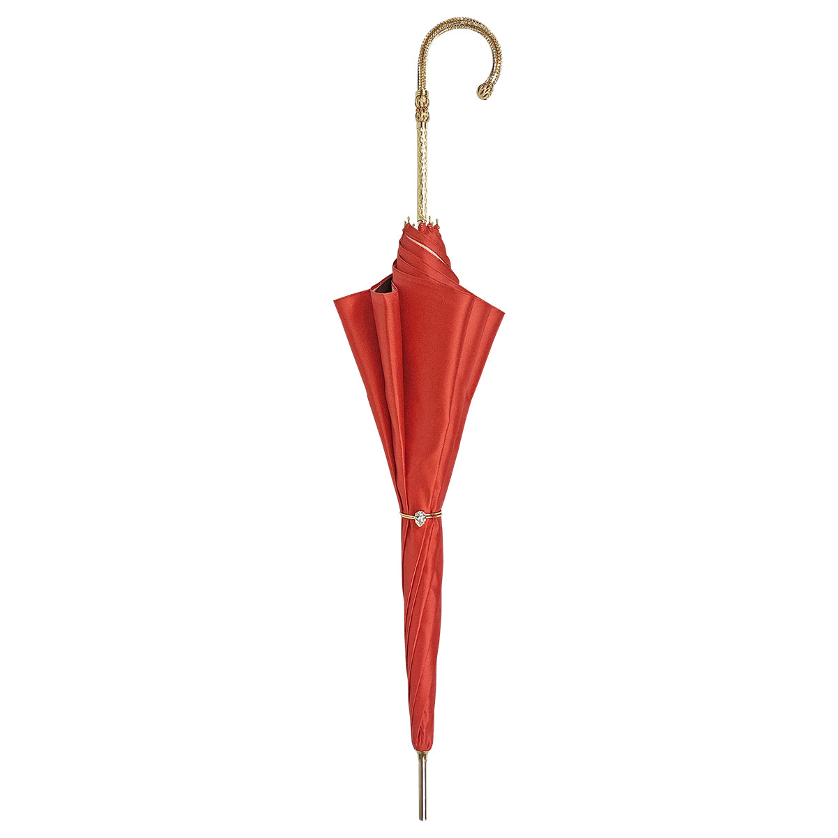 Luxury Red Umbrella – Handmade Italian Designer with 24K Gold Handle & Swarovski Crystal