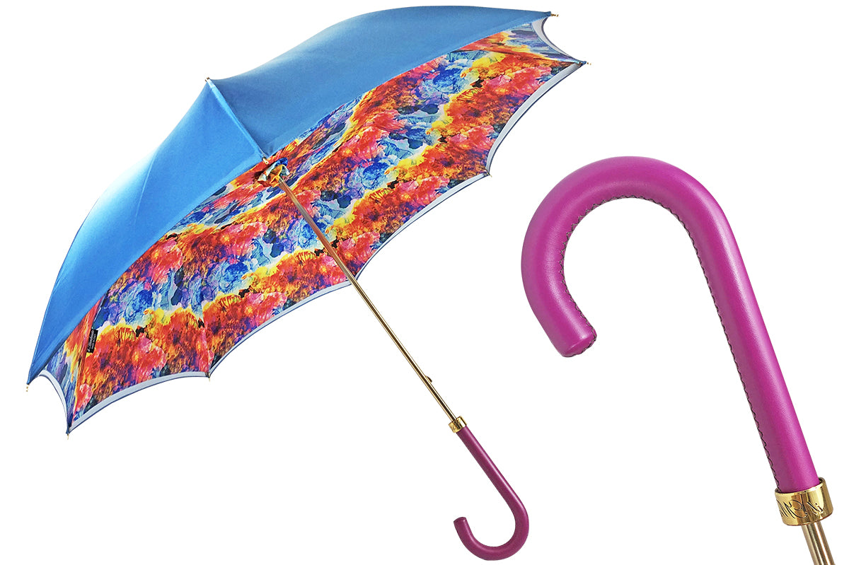 Handmade Satin Umbrella - Luxury Rain Gear With Multicolor Canopy & Leather Handle