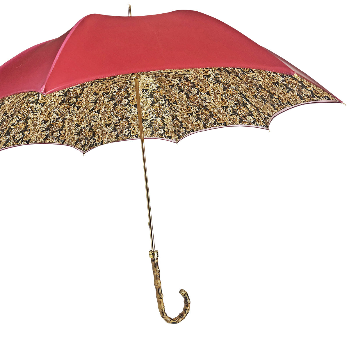 Handmade Italian Umbrella – Classic Burgundy Satin With Bamboo Handle & Automatic Open
