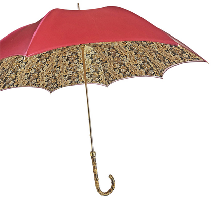 Handmade Italian Umbrella – Classic Burgundy Satin With Bamboo Handle & Automatic Open