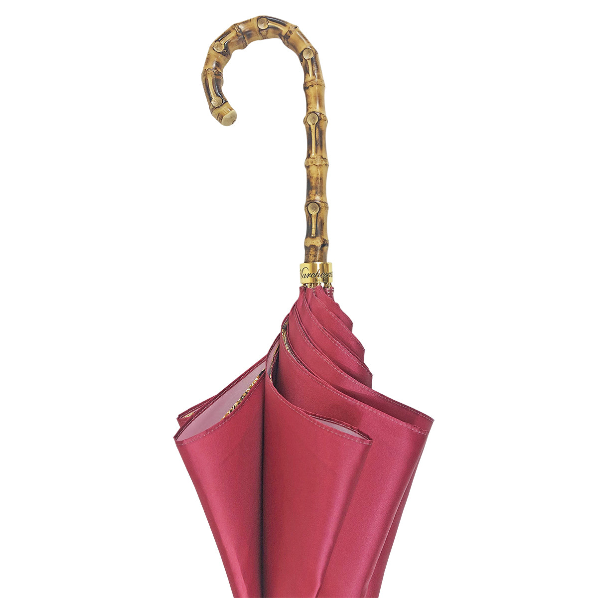 Handmade Italian Umbrella – Classic Burgundy Satin With Bamboo Handle & Automatic Open