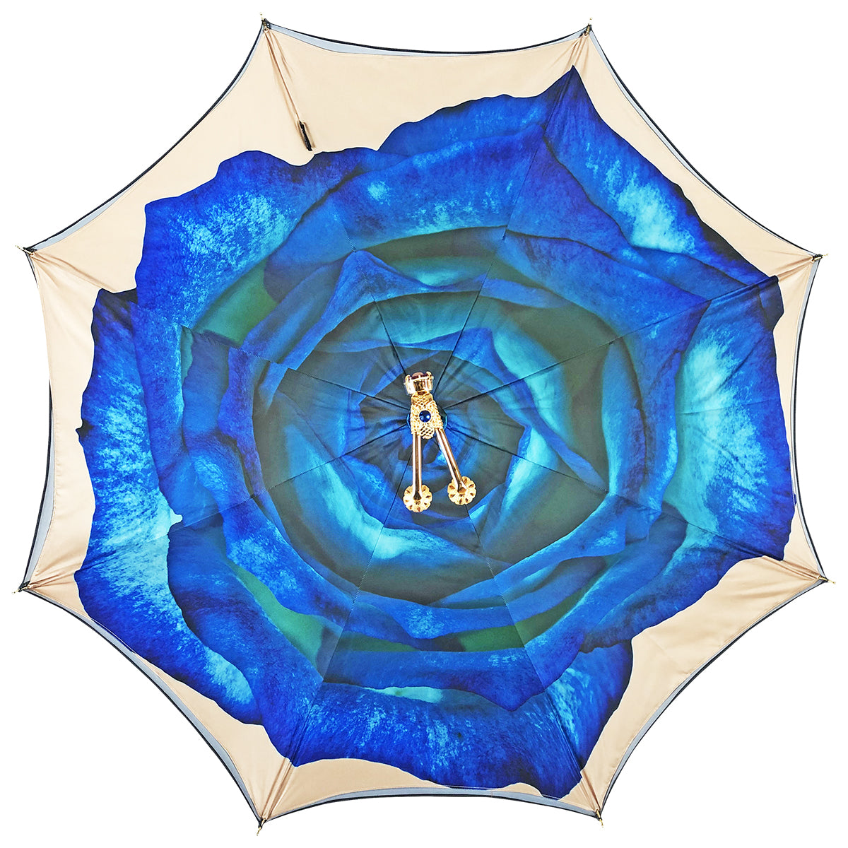 Luxury Umbrella – Italian Handcrafted Gold Handle with Red Crystal Closure