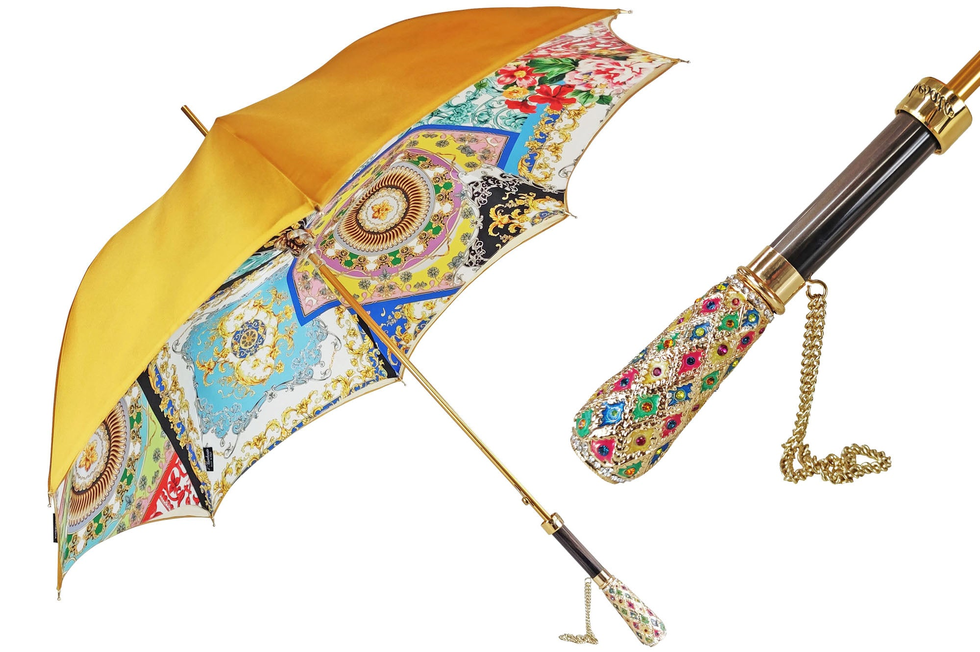 Luxury Italian Umbrella – Hand-Painted 24K Gold Handle | Satin Canopy