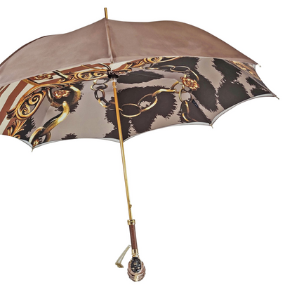 Handcrafted Umbrella – Classic Sicily Design | 24K Gold Handle, Satin Canopy