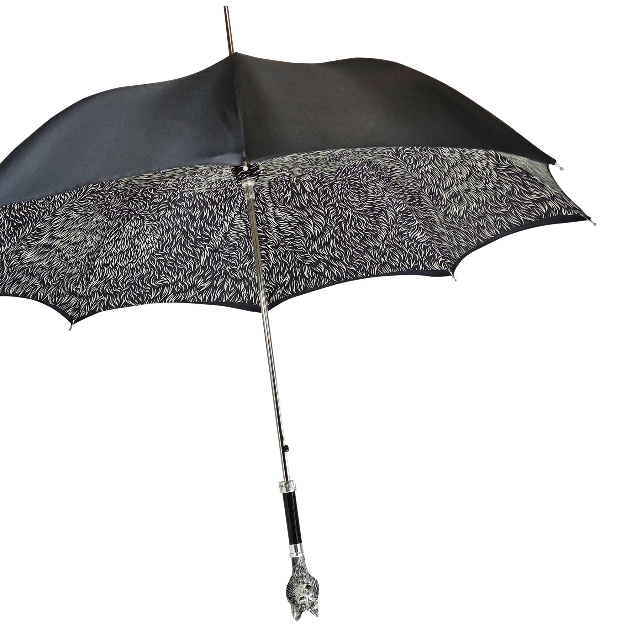 Premium Black Umbrella – Hand-Painted Wolf Handle | Luxury Men's Rain Umbrella