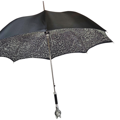 Premium Black Umbrella – Hand-Painted Wolf Handle | Luxury Men's Rain Umbrella
