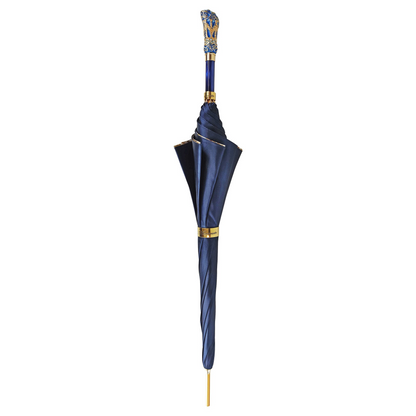 Luxury Blue Umbrella – Handmade Italian Satin Canopy with Turquoise Crystal Handle