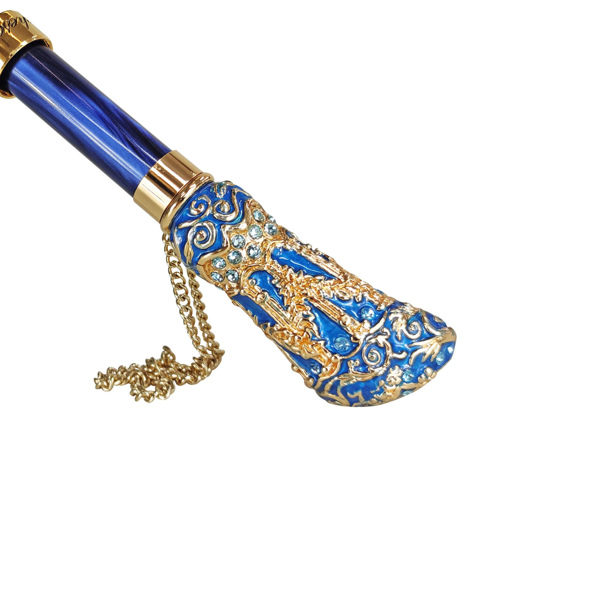 Luxury Blue Umbrella – Handmade Italian Satin Canopy with Turquoise Crystal Handle