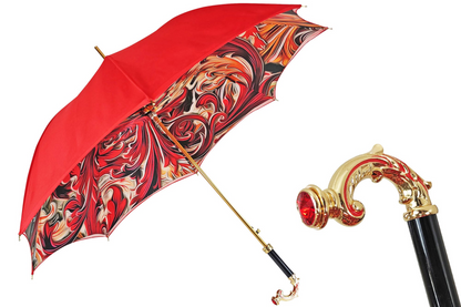 Luxury Red Umbrella – Hand-Painted Handle, Satin Canopy & Italian Craftsmanship