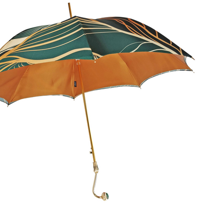Gold Plated Umbrella – Handmade Italian Satin Canopy With Emerald Crystal Handle