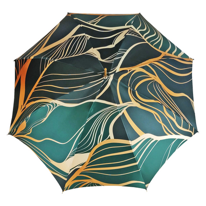 Gold Plated Umbrella – Handmade Italian Satin Canopy With Emerald Crystal Handle
