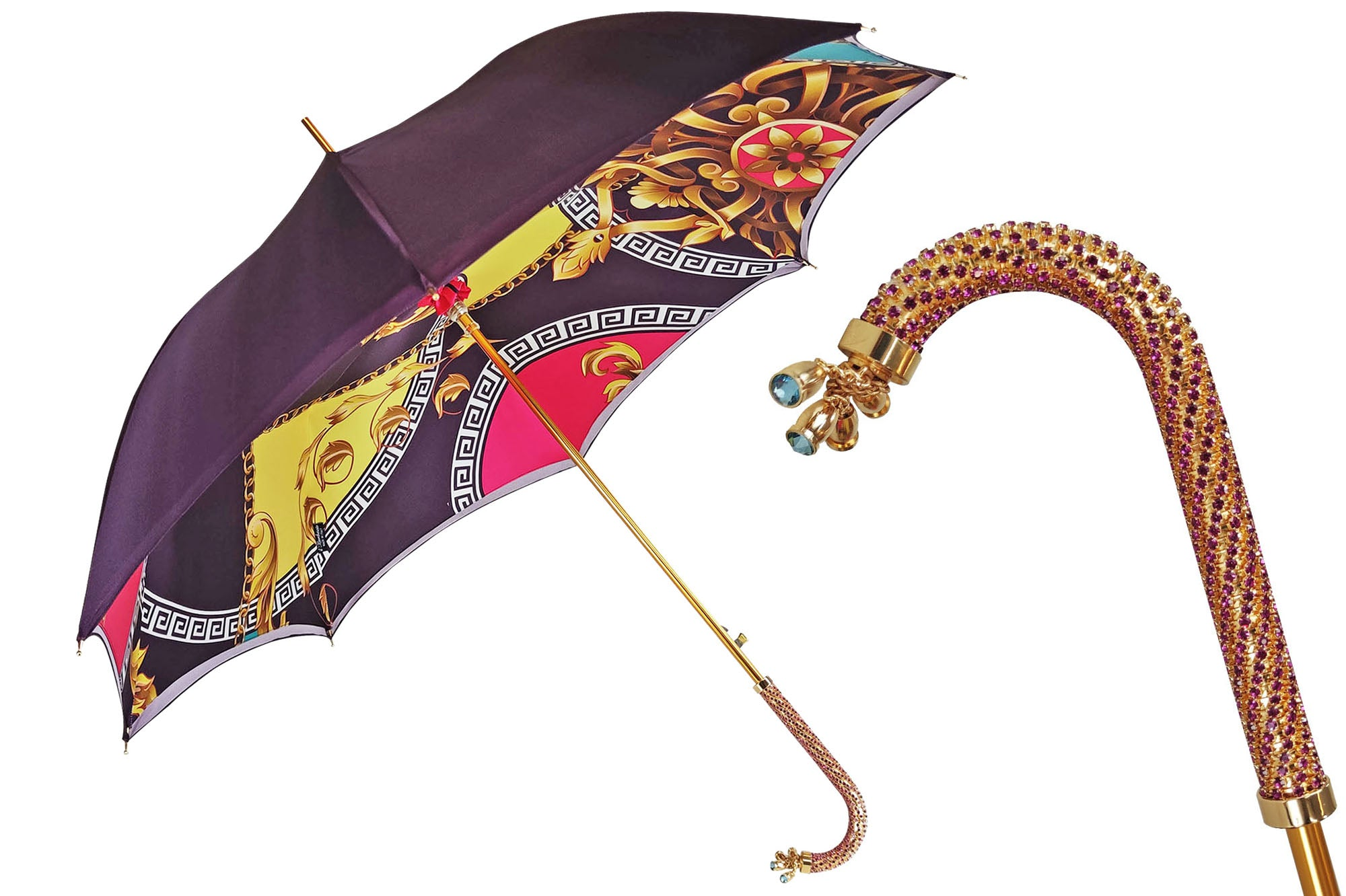 Handcrafted Umbrella – Luxury Rain Umbrella with Amethyst Crystal & 24K Gold Handle