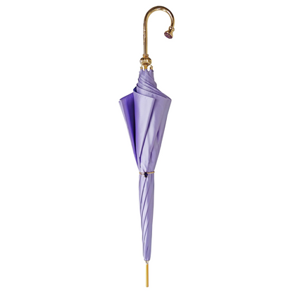 Flowered Umbrella Lilac – Handmade Italian Satin Rain Umbrella With Amethyst Crystal Handle