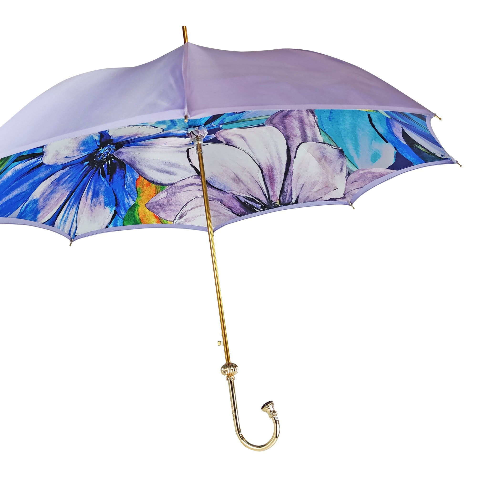Flowered Umbrella Lilac – Handmade Italian Satin Rain Umbrella With Amethyst Crystal Handle