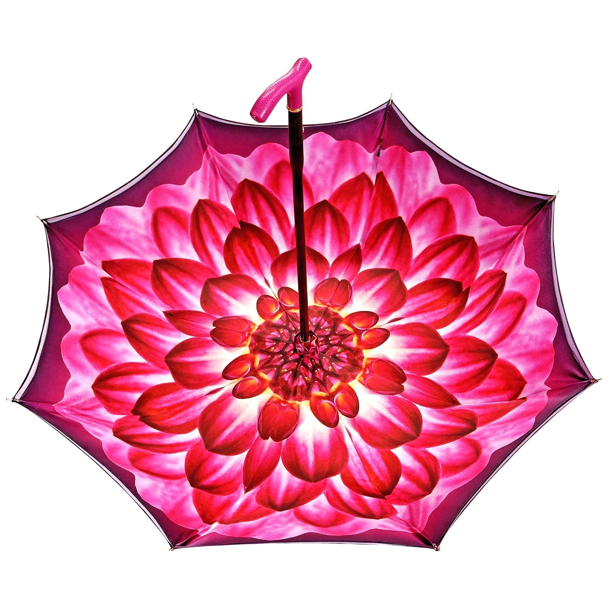 Handmade Ladies Umbrella – Luxury Rain Umbrella with Silk Texture Canopy & Pink Leather Handle