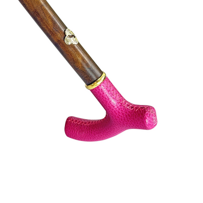 Handmade Ladies Umbrella – Luxury Rain Umbrella with Silk Texture Canopy & Pink Leather Handle