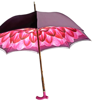 Handmade Ladies Umbrella – Luxury Rain Umbrella with Silk Texture Canopy & Pink Leather Handle