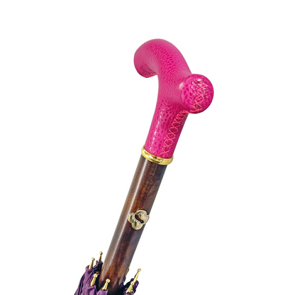 Handmade Ladies Umbrella – Luxury Rain Umbrella with Silk Texture Canopy & Pink Leather Handle