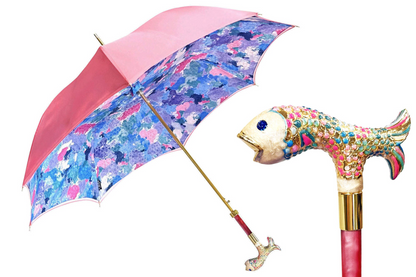 Premium Women's Umbrella – Hand Painted 24K Gold Handle | Luxury Satin Fabric