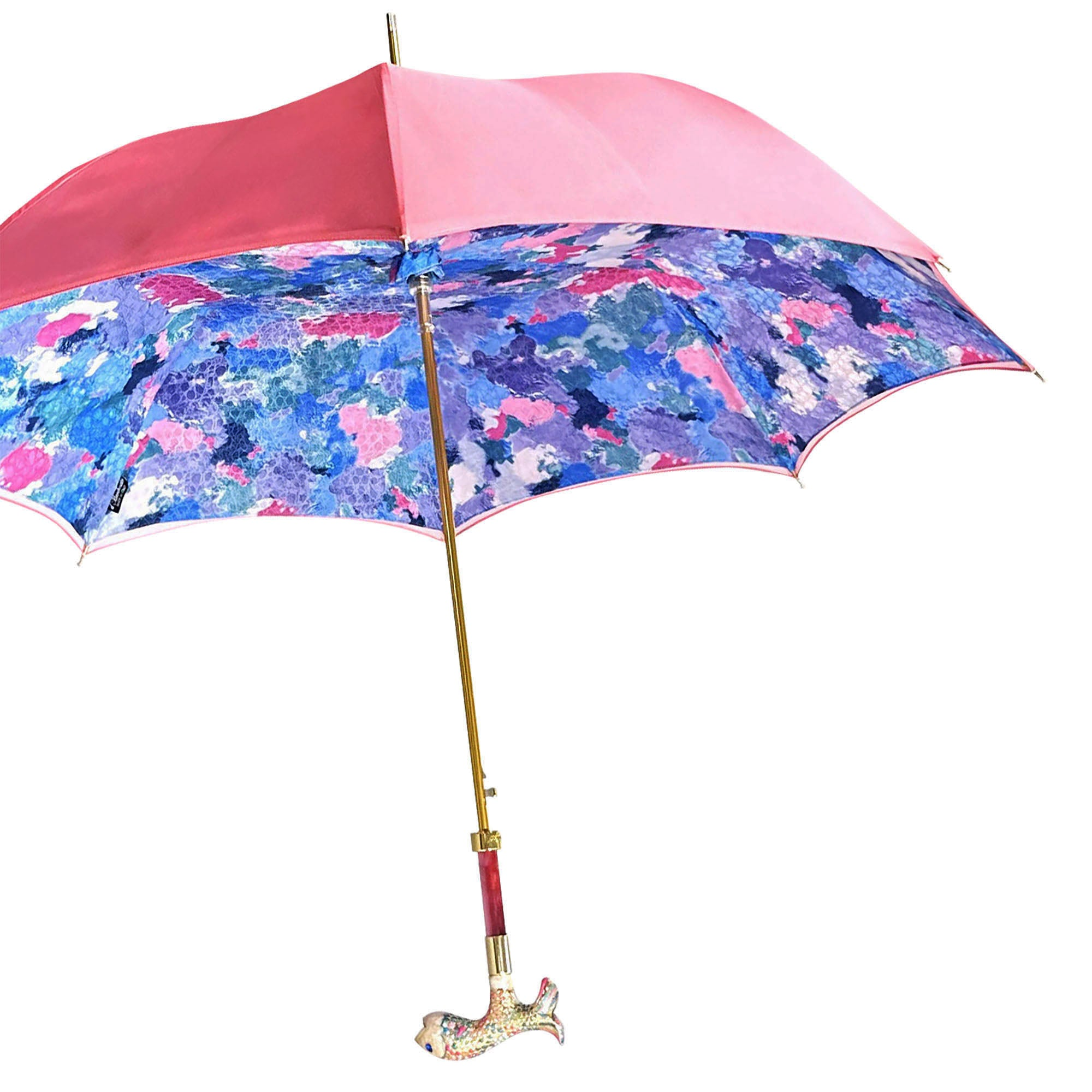 Premium Women's Umbrella – Hand Painted 24K Gold Handle | Luxury Satin Fabric