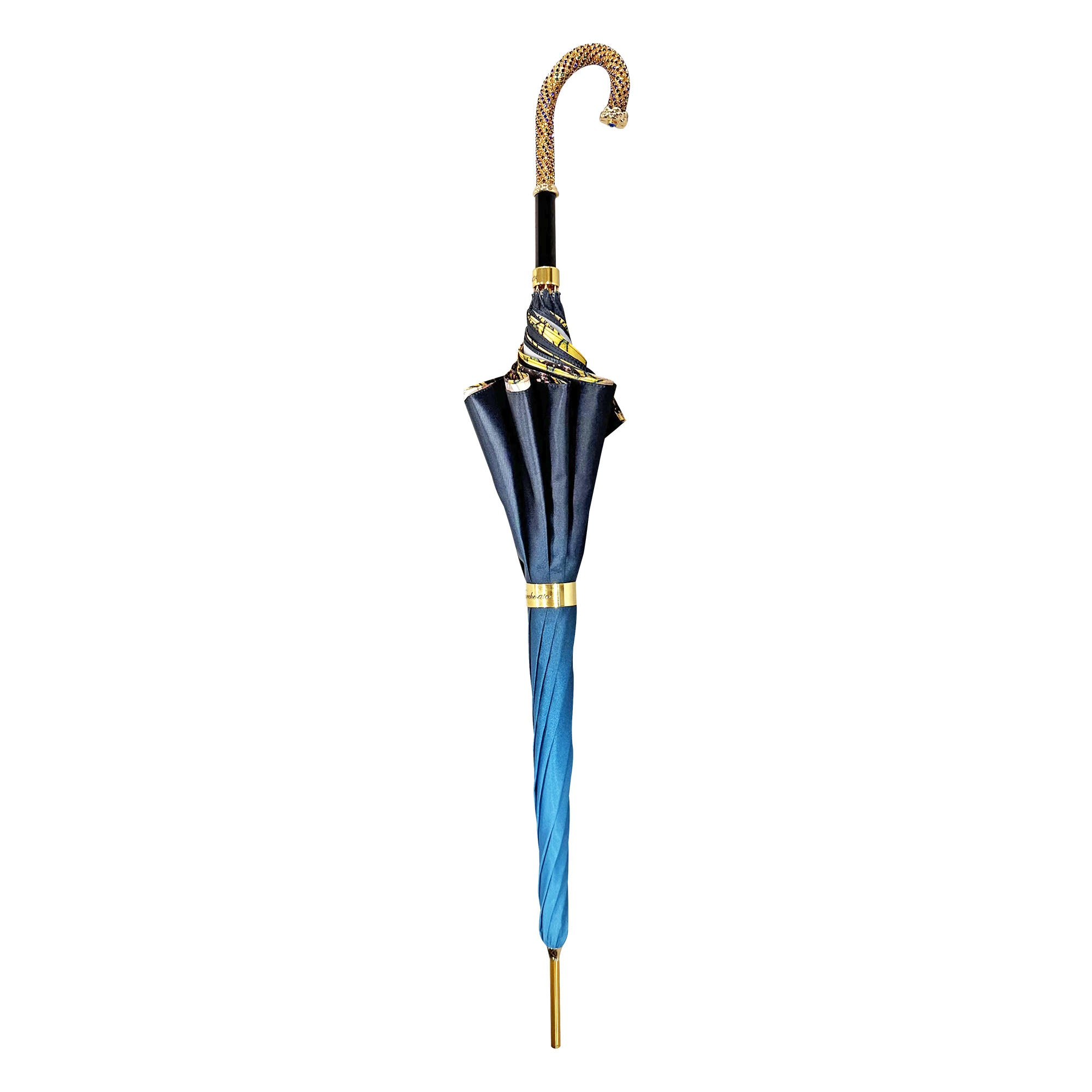 Double Canopy Umbrella – Women's Rain Umbrella with Butterfly Pattern, Satin Fabric & Gold Plated Handle