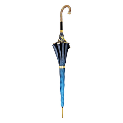 Double Canopy Umbrella – Women's Rain Umbrella with Butterfly Pattern, Satin Fabric & Gold Plated Handle