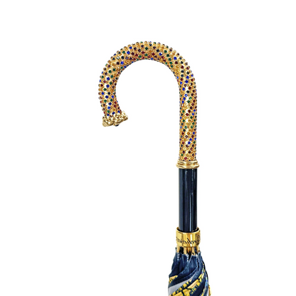 Double Canopy Umbrella – Women's Rain Umbrella with Butterfly Pattern, Satin Fabric & Gold Plated Handle