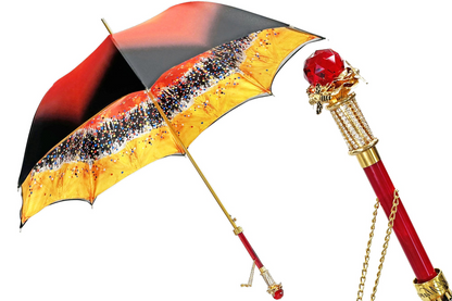 Luxurious Red Umbrella – Italian Handmade Satin Finish Canopy with 24K Gold Bee Handle
