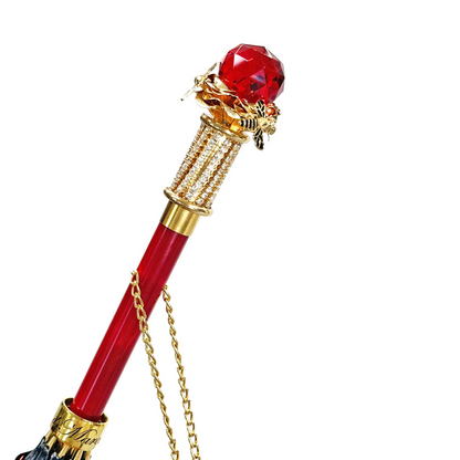 Luxurious Red Umbrella – Italian Handmade Satin Finish Canopy with 24K Gold Bee Handle