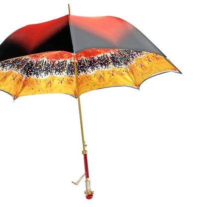 Luxurious Red Umbrella – Italian Handmade Satin Finish Canopy with 24K Gold Bee Handle