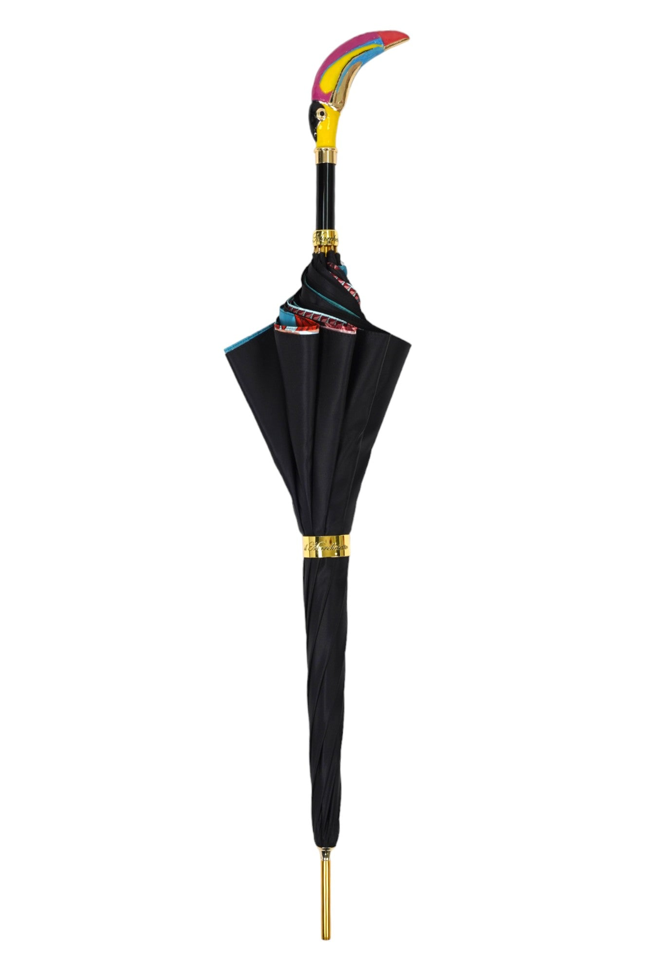 Artisan Italian Umbrella – Handcrafted Luxury Rain Umbrella with 24K Gold-Plated Toucan Handle