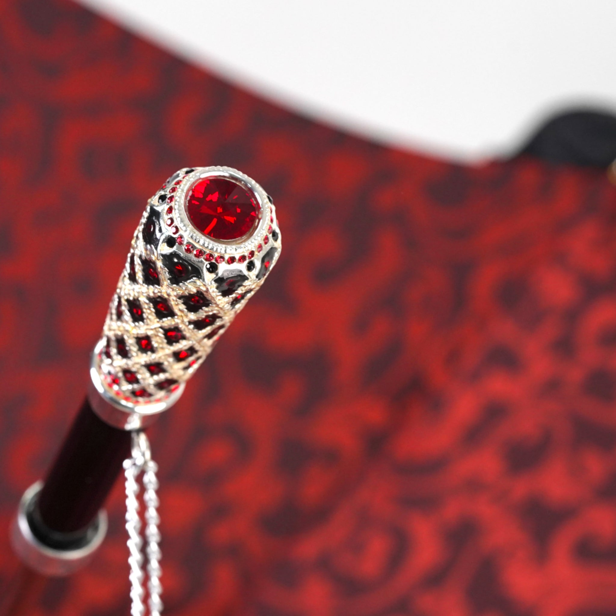 Designer Umbrella – Black Ruffle Edge, Silver-Plated Handle, Automatic Opening