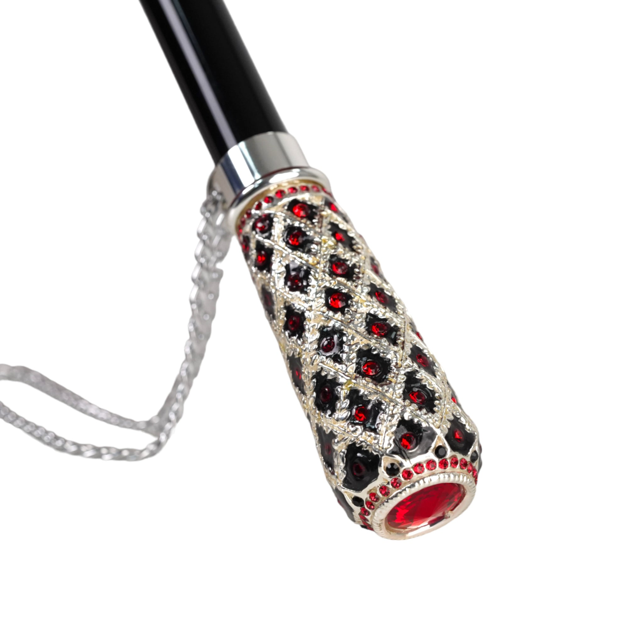 Designer Umbrella – Black Ruffle Edge, Silver-Plated Handle, Automatic Opening