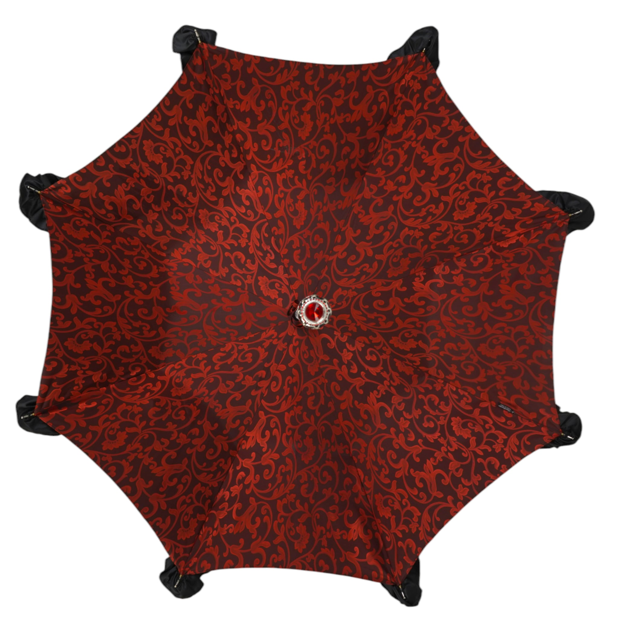 Designer Umbrella – Black Ruffle Edge, Silver-Plated Handle, Automatic Opening