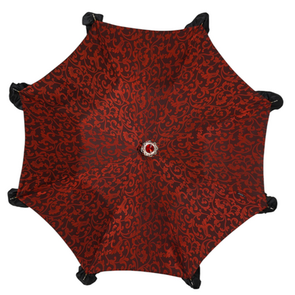 Designer Umbrella – Black Ruffle Edge, Silver-Plated Handle, Automatic Opening