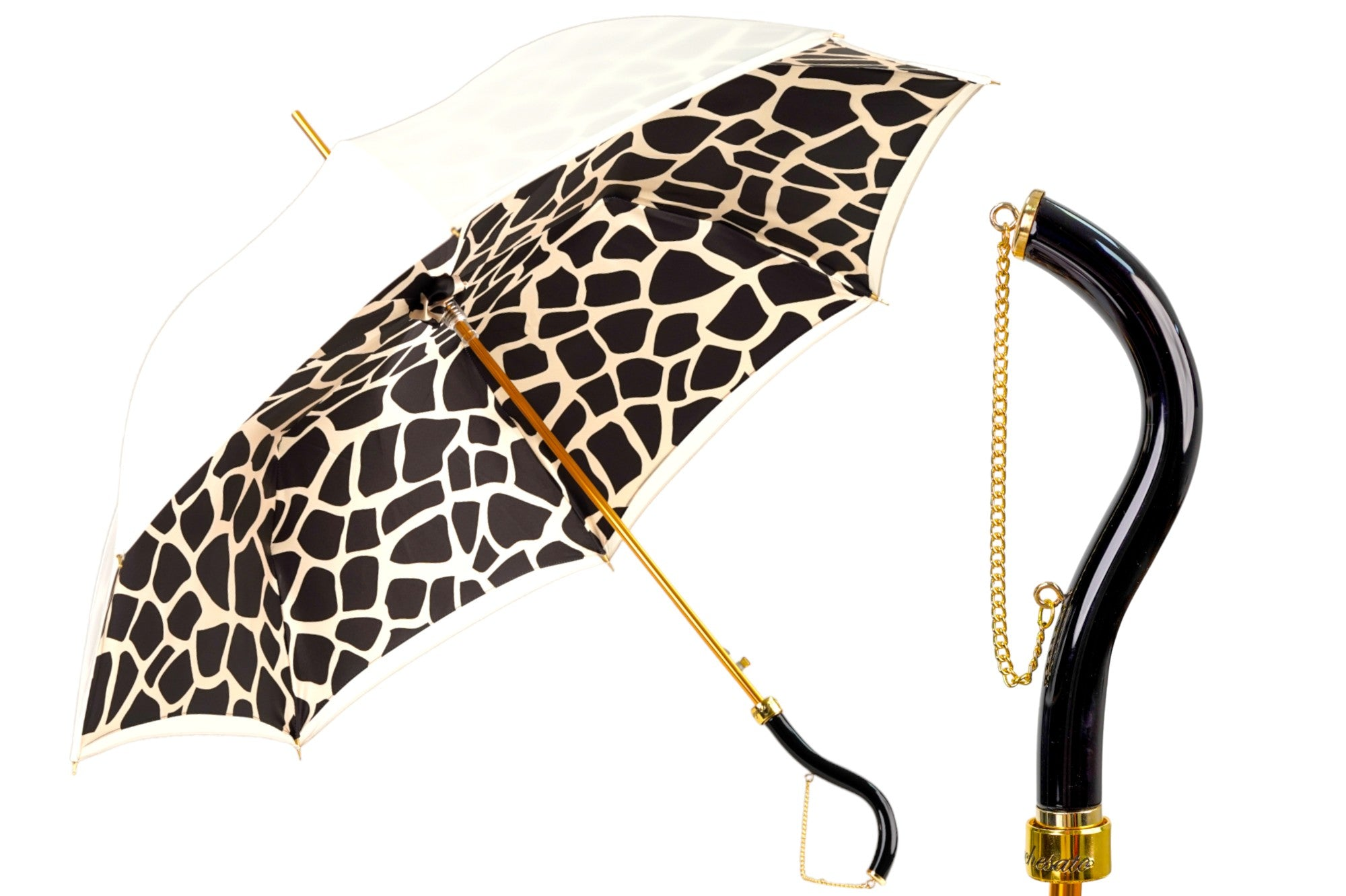 Black Cream Umbrella – Handcrafted Italian Satin Canopy with Stylish Chain Handle