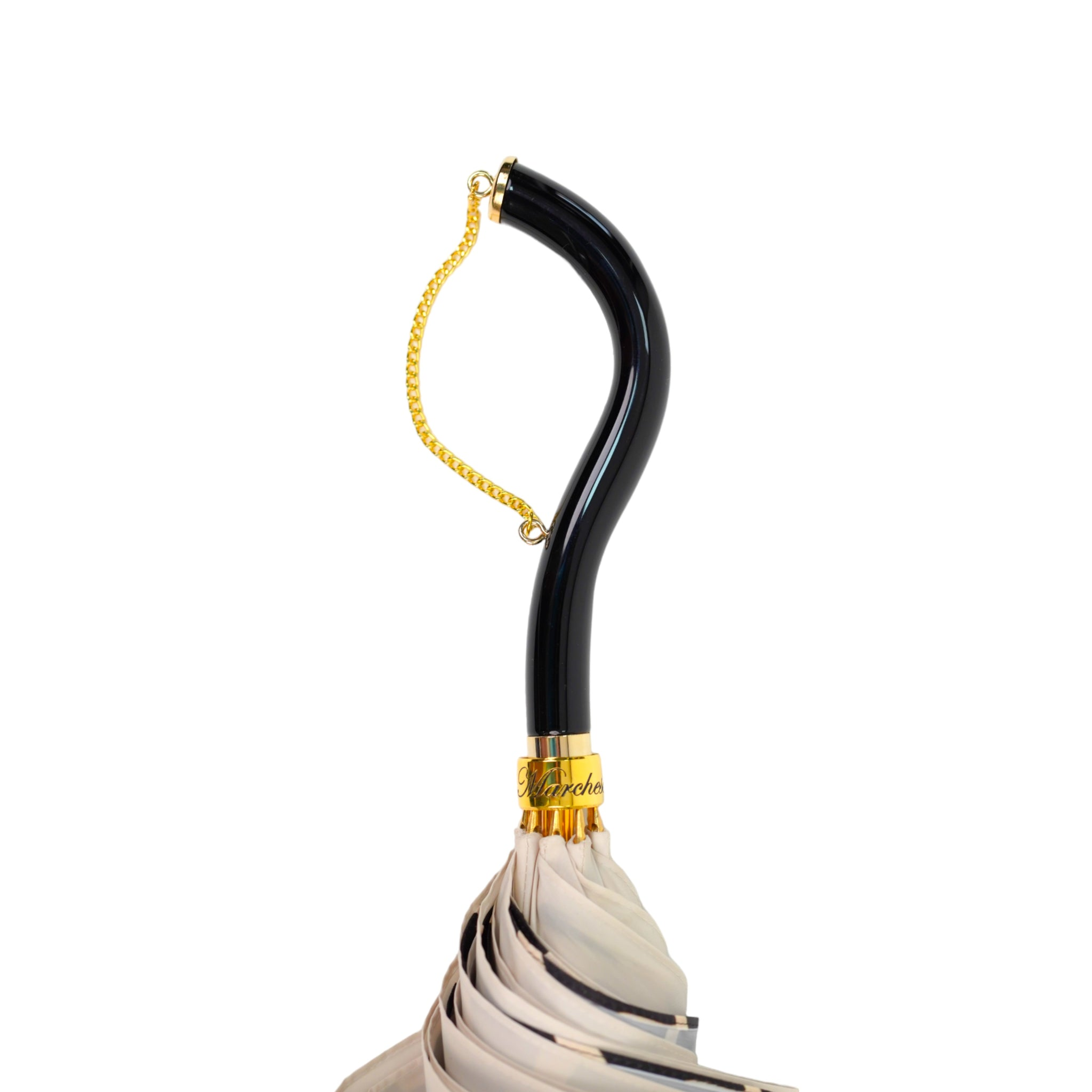 Black Cream Umbrella – Handcrafted Italian Satin Canopy with Stylish Chain Handle