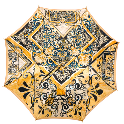 Italian Majolica Umbrella – Handmade Luxury Rain Umbrella with 24K Gold Handle