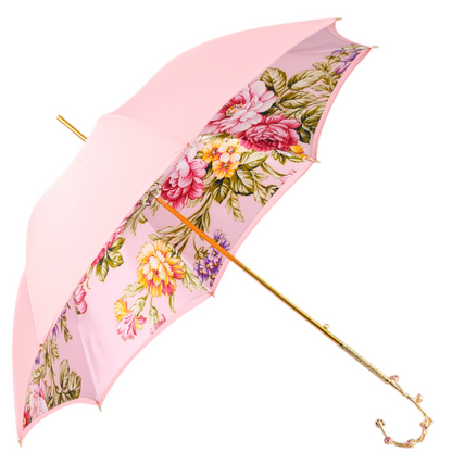 Luxury Women Umbrella – Satin Fabric Canopy | 24K Gold Handle Umbrella with Crystals