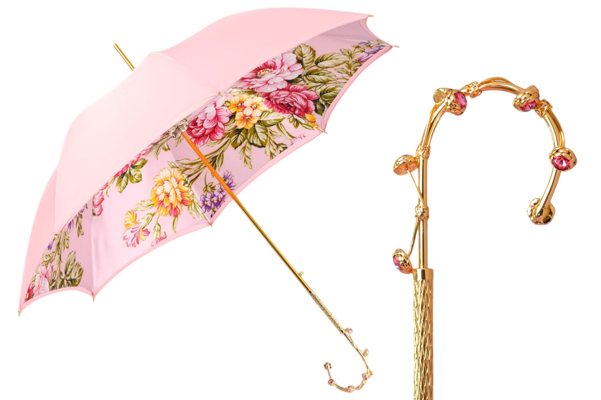 Luxury Women Umbrella – Satin Fabric Canopy | 24K Gold Handle Umbrella with Crystals