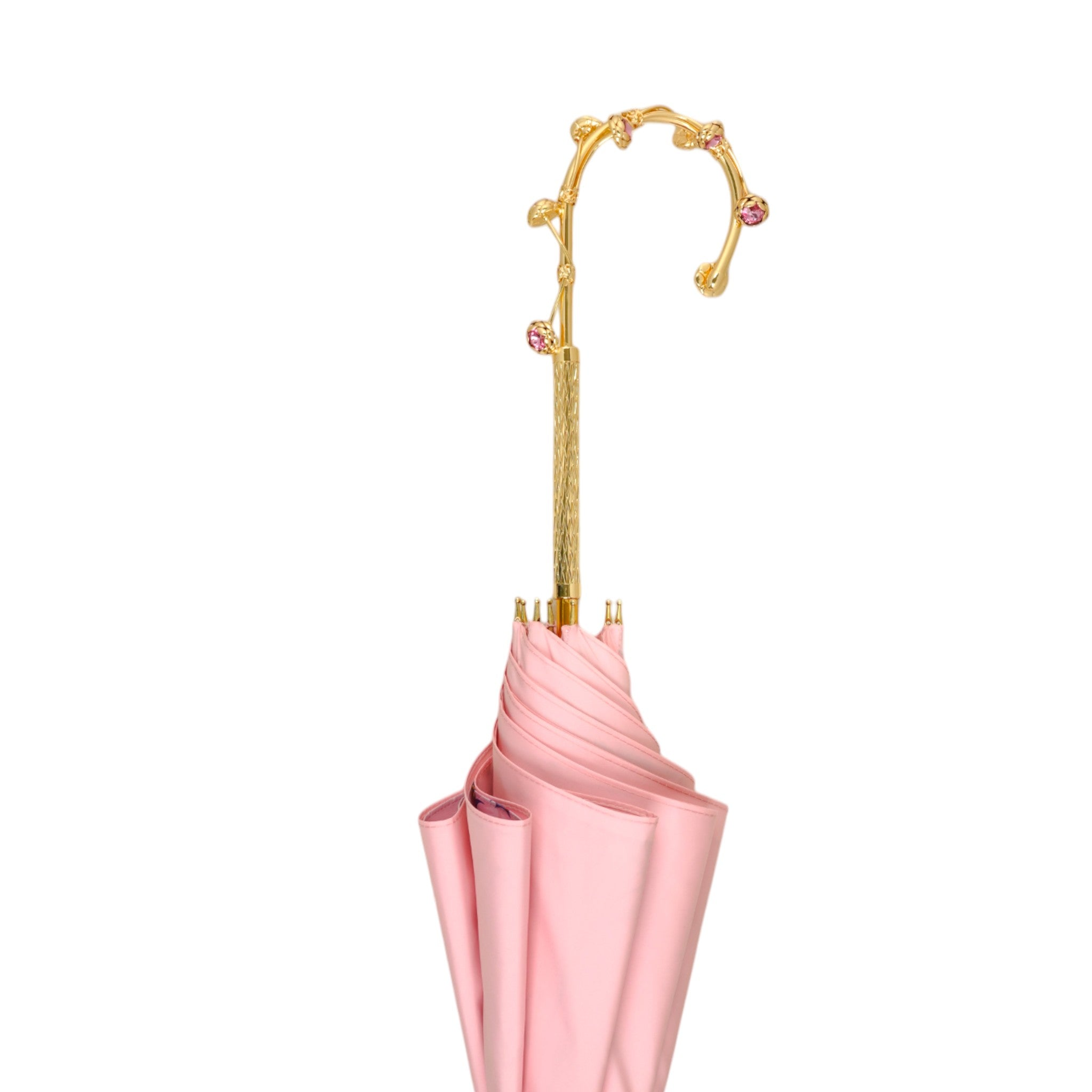 Luxury Women Umbrella – Satin Fabric Canopy | 24K Gold Handle Umbrella with Crystals