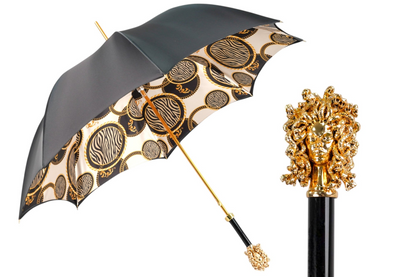 Luxury Satin Umbrella – Hand-Painted Medusa Handle, 24K Gold, Italian Craftsmanship