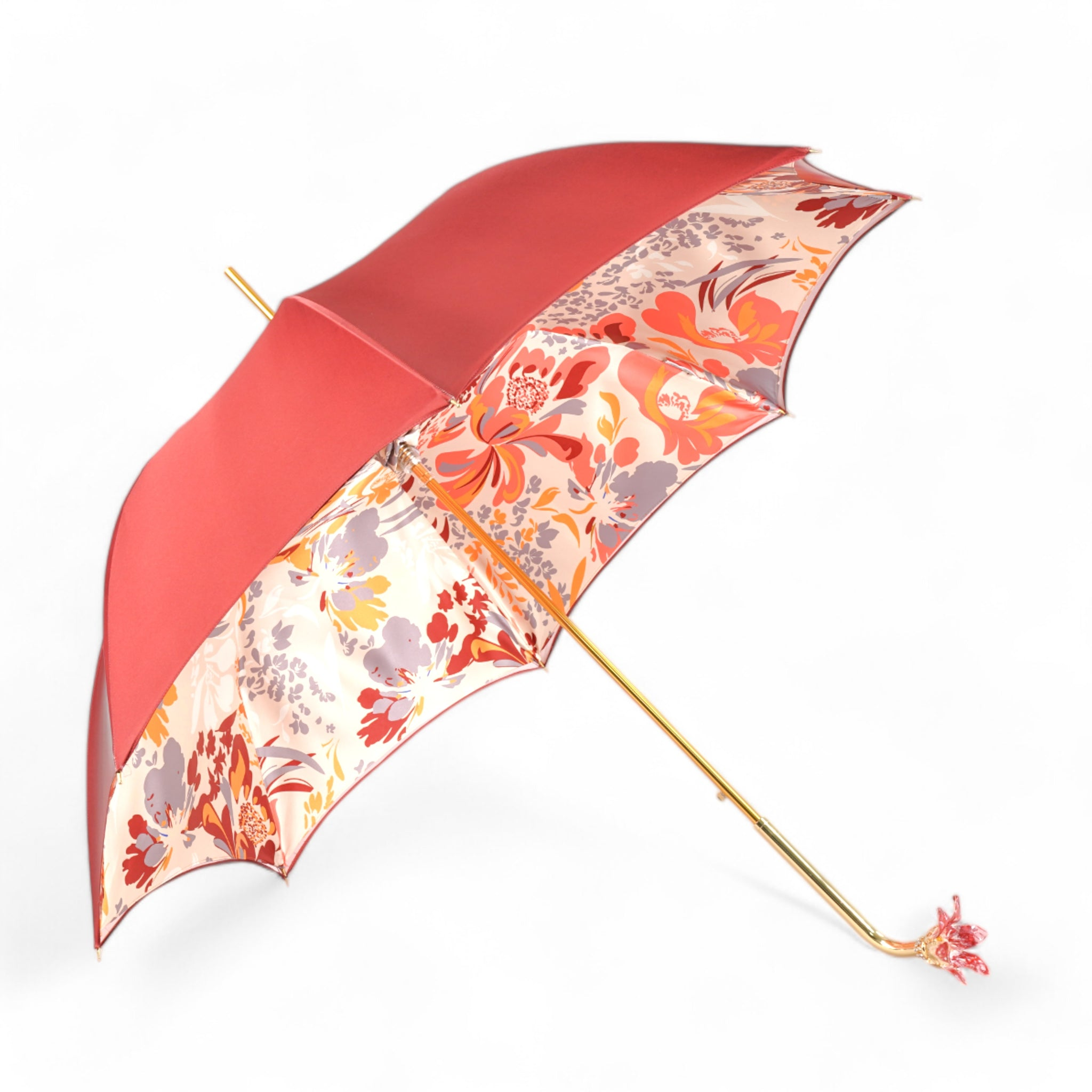Luxury Floral Umbrella – Hand-Painted 24K Gold Handle | Italian Handmade, Satin Canopy