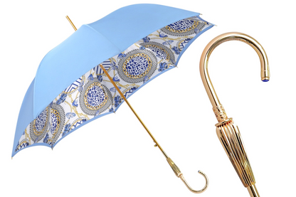 Light Blue Umbrella – Handmade Gold Handle | Satin Canopy, Carbon Fiber Frame