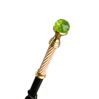Luxury Leopard Umbrella - Automatic Open, 24K Gold Handle & Green Crystal