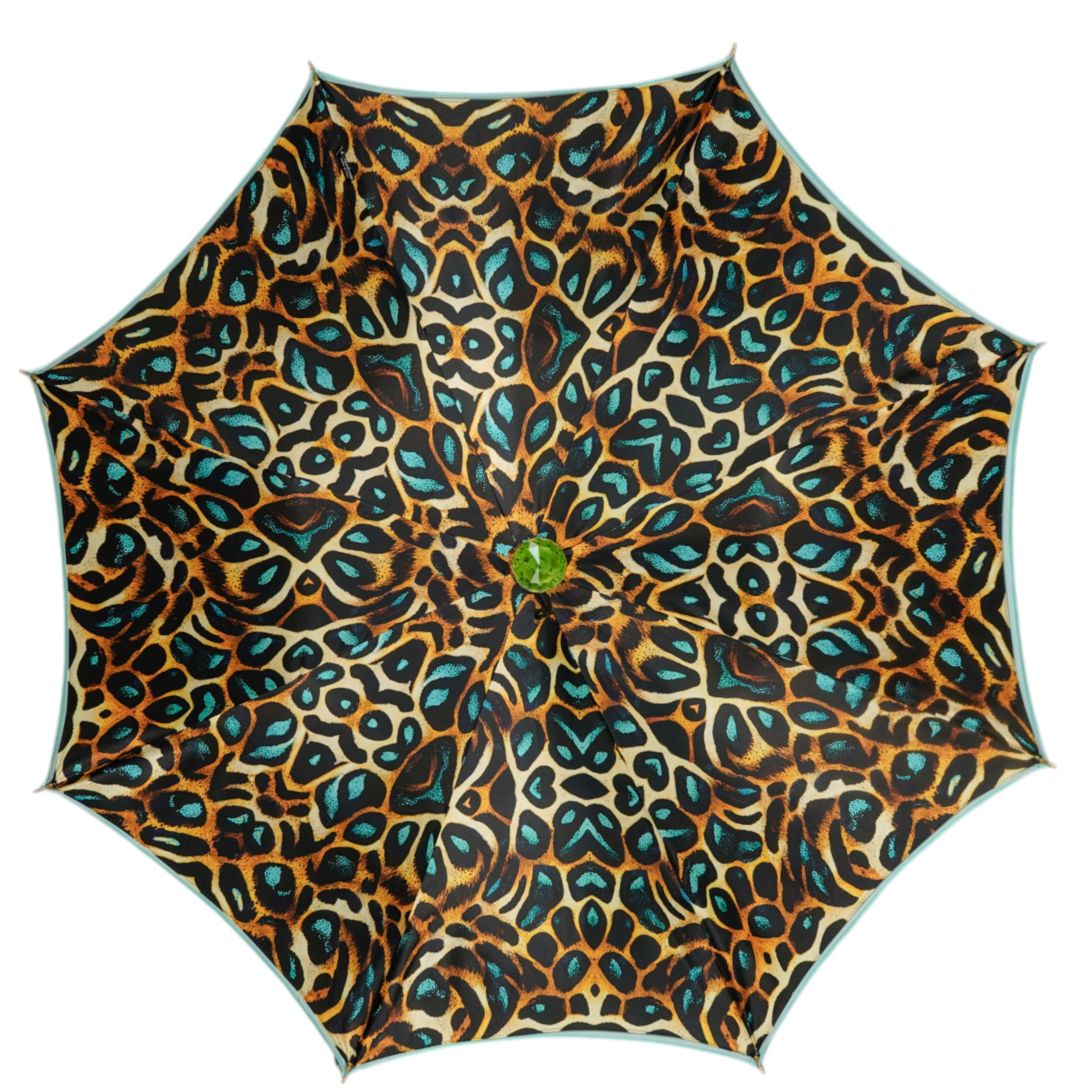 Luxury Leopard Umbrella - Automatic Open, 24K Gold Handle & Green Crystal