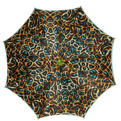 Luxury Leopard Umbrella - Automatic Open, 24K Gold Handle & Green Crystal
