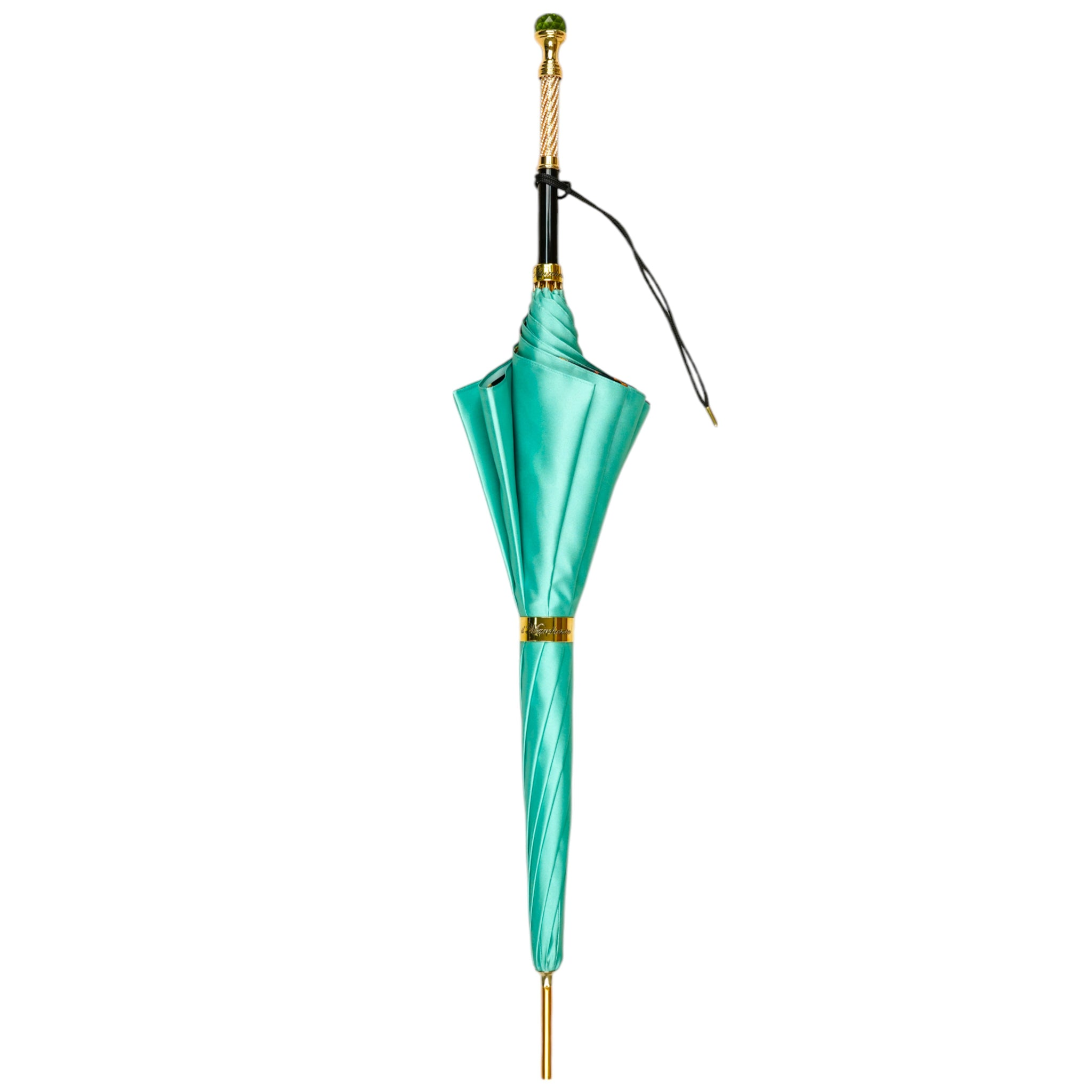 Luxury Leopard Umbrella - Automatic Open, 24K Gold Handle & Green Crystal